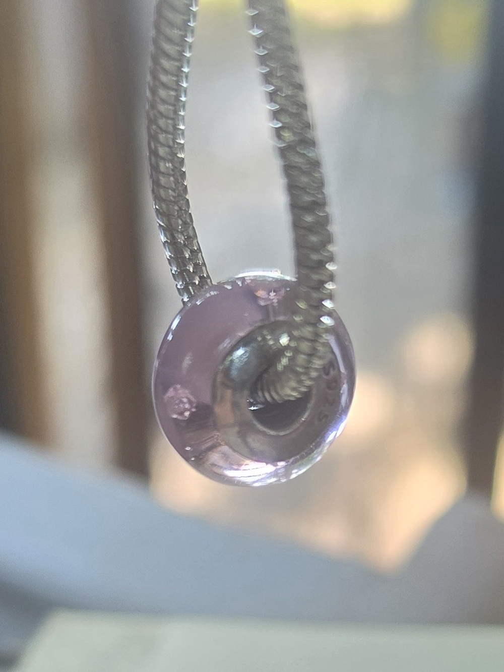 Murano Lavender Glass Slide Bead Necklace Charm